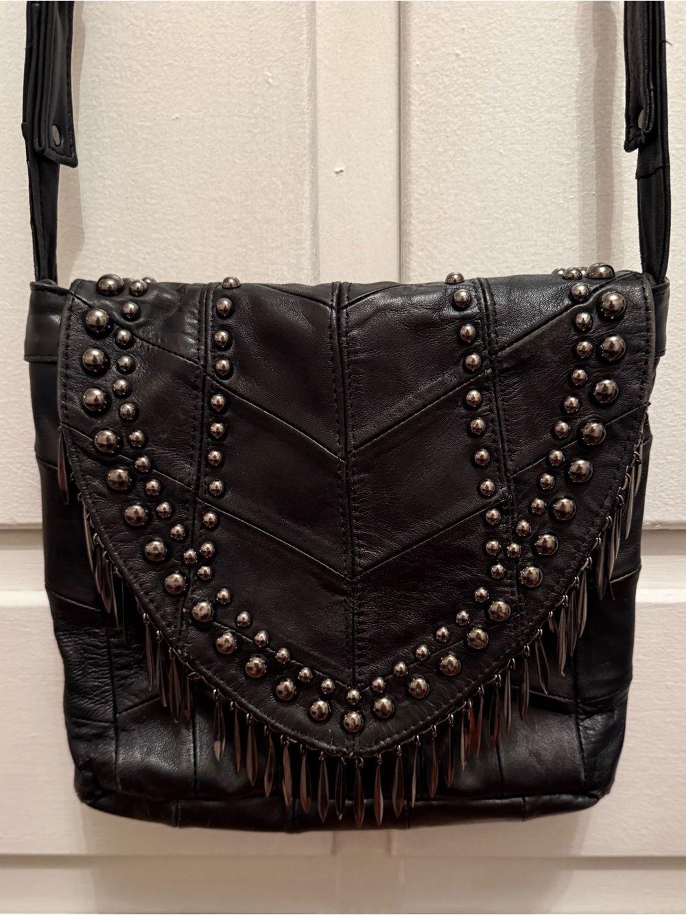 Black Leather Studded Crossbody Bag